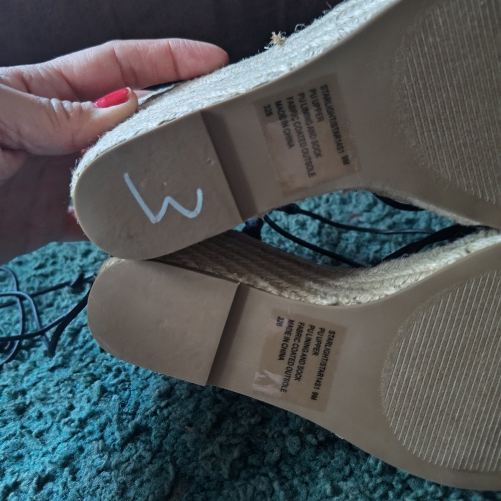 Steve Madden Starlight Black Strappy Wedge Espadrilles 9M - Picture 15 of 15